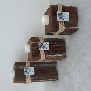 Farmhouse Rustic Wooden Candleholders. Set of Three